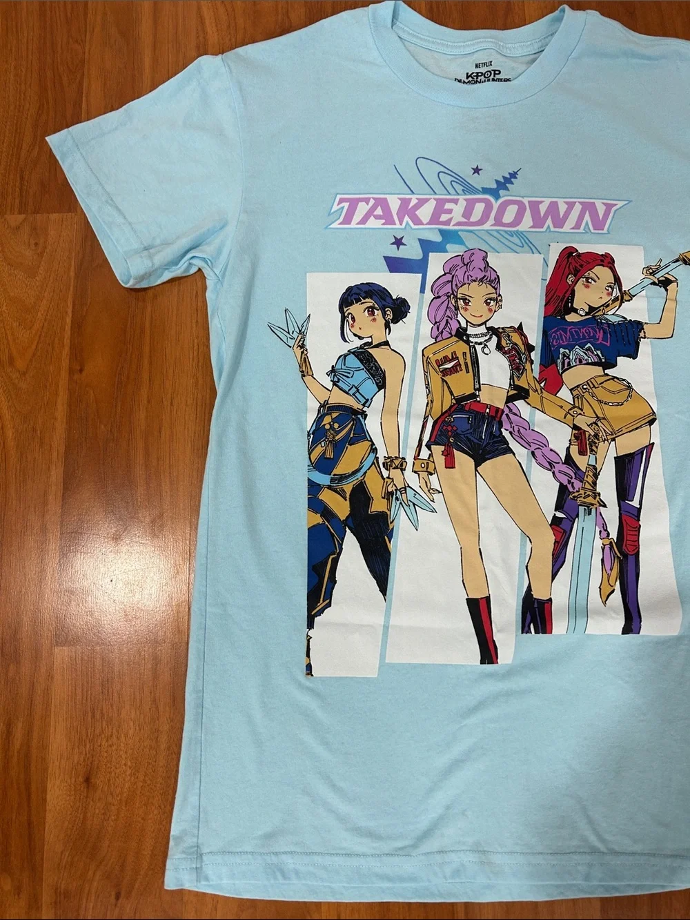 Netflix K-Pop Demon Hunters Takedown Blue Graphic Tee Shirt Size S Small